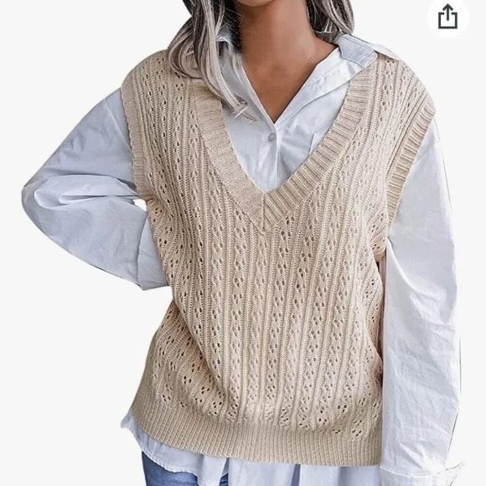 JOIE ANTHROPOLOGIE Women’s Taupe Sleeveless Pointelle Knit Sweater Vest Small